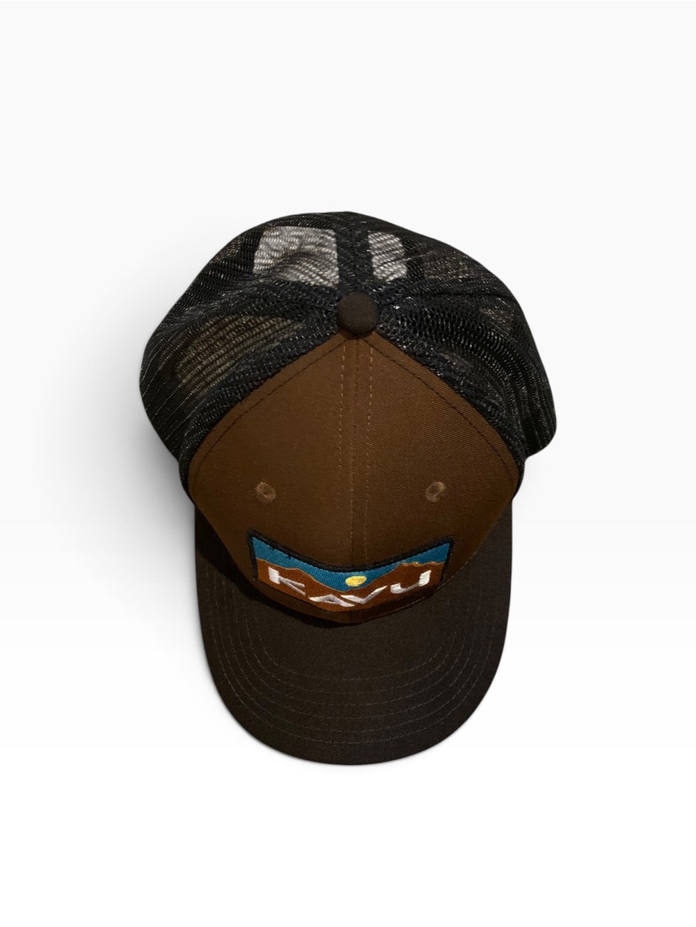KAVU Brown Mesh Back Trucker Hat Snapback Mountain Logo Cap